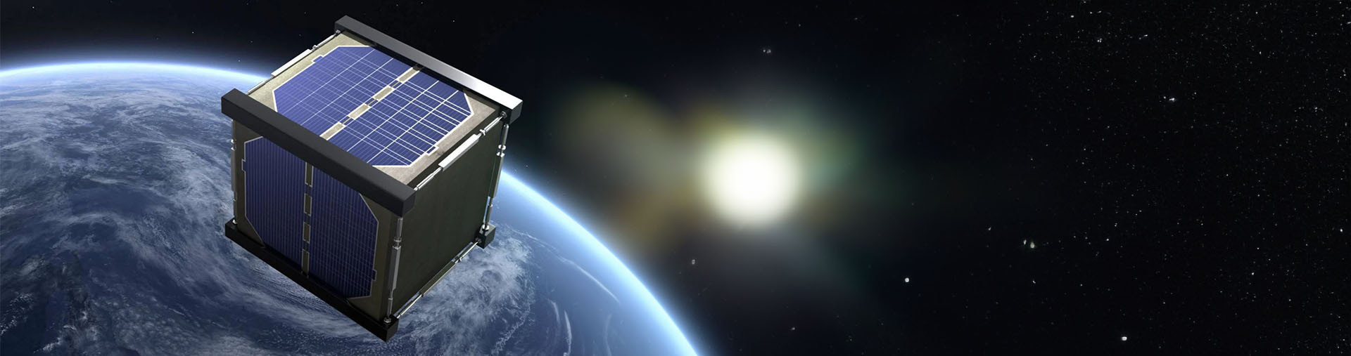 Satellite en bois en orbite autour de la Terre avec des panneaux solaires visibles