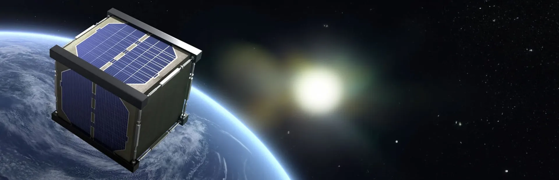 Satellite en bois en orbite autour de la Terre avec des panneaux solaires visibles