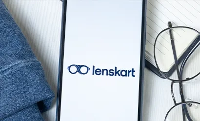 Logo lenskart sur un écran de téléphone, icône de l'entreprise.