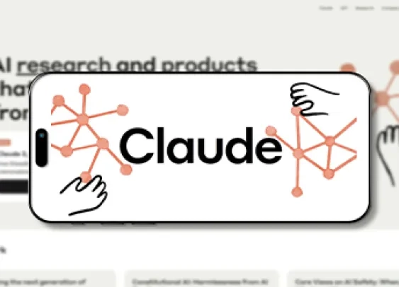 Logo de Claude sur l'écran d'un smartphone avec son site web en arrière-plan. Claude est un assistant IA de nouvelle génération, formé pour être sûr, précis et sécurisé.