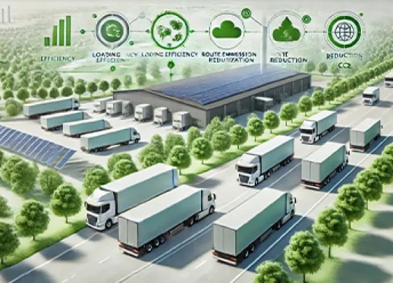 Une flotte de camions logistiques modernes, hybrides et électriques, circulant sur une route bordée d'arbres, symbolisant l'importance de la sécurité.